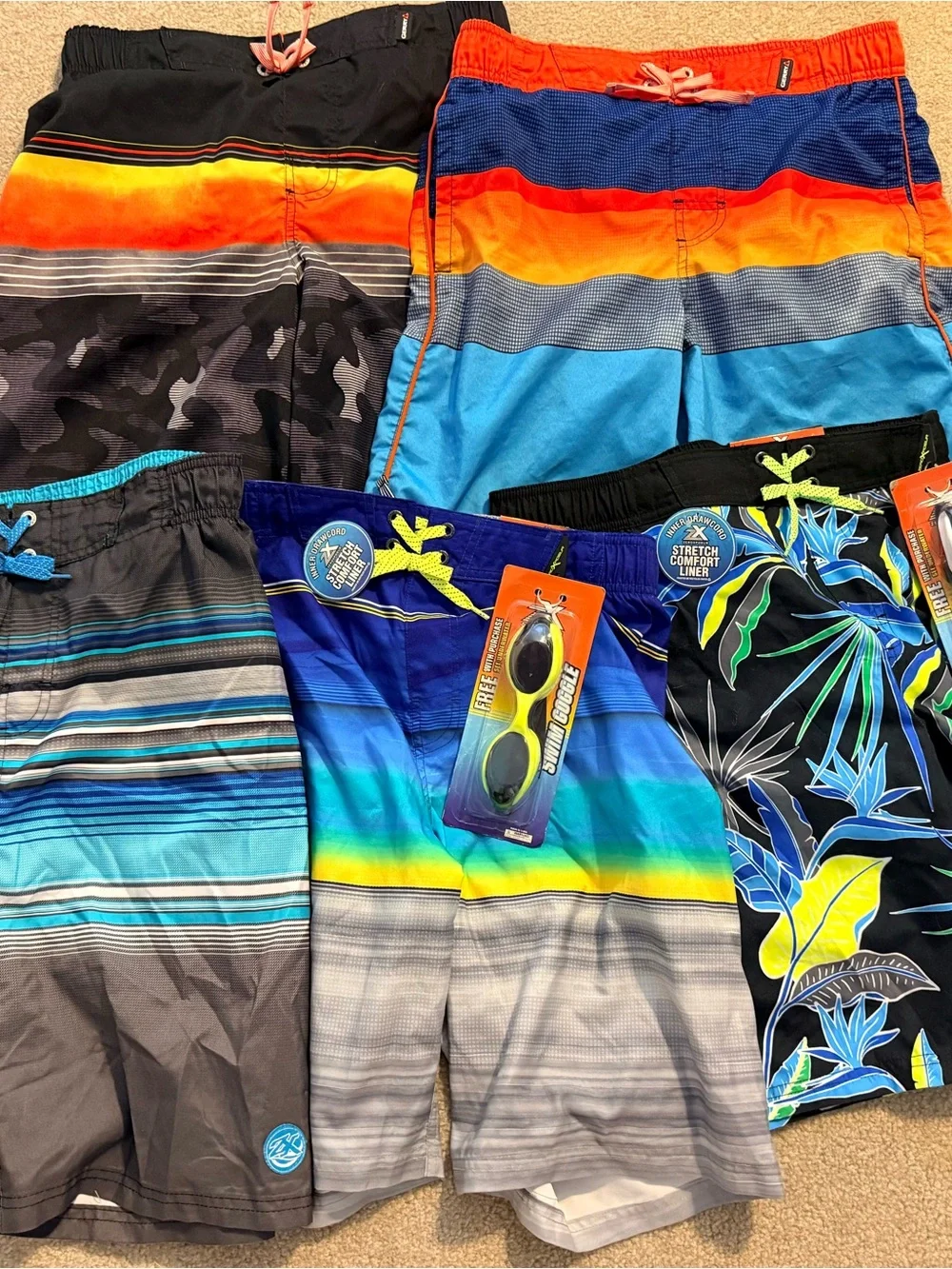 Boy’s Colorful Striped & Tropical Swim Trunks Bundle